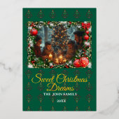 Classic Green Christmas Greeting Photo Folie Feestdagenkaart (Voorkant)