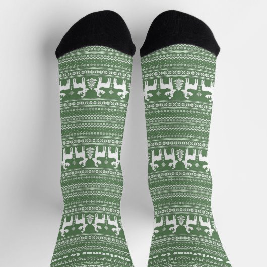 Classic green Christmas pattern with reindeer Sokken (Top)