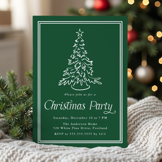 Classic Green Christmas Tree Christmas Party Kaart