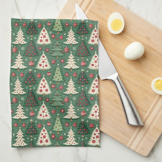 Classic Green Christmas Tree Pattern Holiday Theedoek (Quarter Fold)