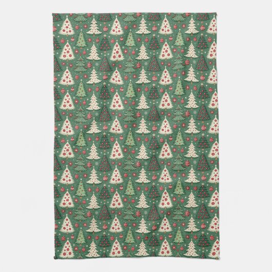 Classic Green Christmas Tree Pattern Holiday Theedoek (Verticaal)