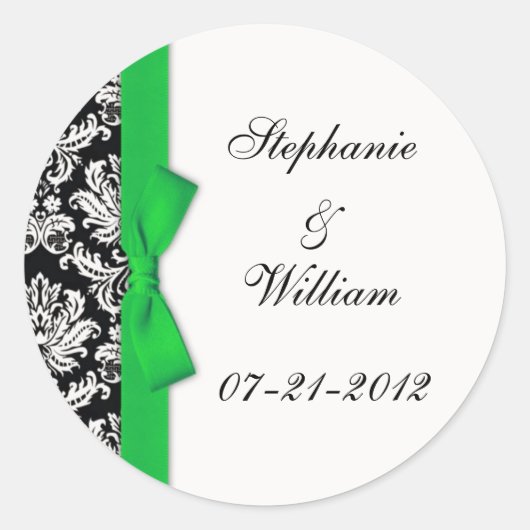 Classic Green Damask Wedding Label (Voorkant)