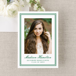 Classic Green Double Border Photo Graduation Aankondiging