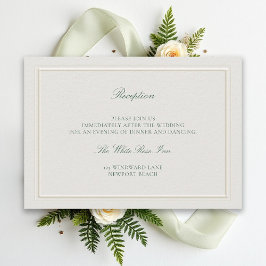 Classic Green Elevated Ecru Wedding Reception Informatiekaartje