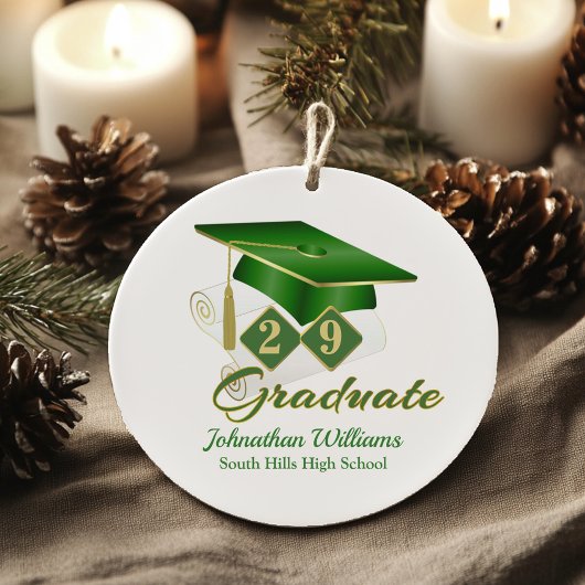 Classic Green en Gold Afstuderen Keramisch Ornament