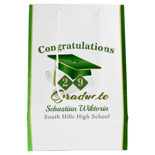 Classic Green en Gold Personalized Afstuderen Medium Cadeauzakje (Achterkant)