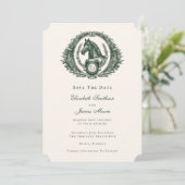 Classic Green Equestrian Monogram Crest Weddenscha Save The Date (Staand voorkant)