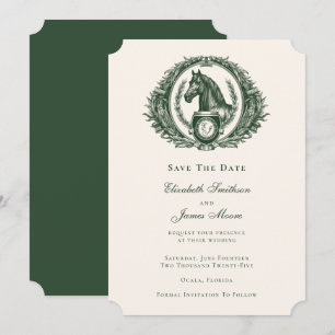 Classic Green Equestrian Monogram Crest Weddenscha Save The Date