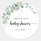 Classic Green Eucalyptus Baby shower Favor Ronde Sticker (Voorkant)