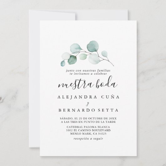 Classic Green Eucalyptus Calligraphy Nuestra Boda Kaart (Voorkant)