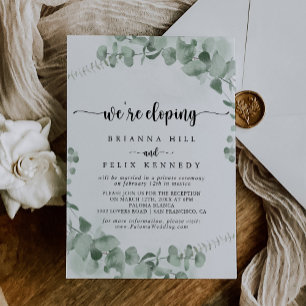 Classic Green Eucalyptus Elopement Receptie Kaart