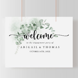 Classic Green Eucalyptus Engagement Party Welkom Poster