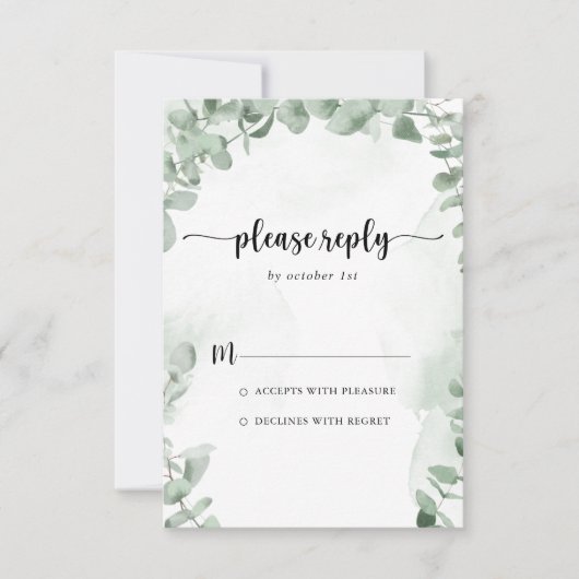 Classic Green Eucalyptus Foliage Calligraphy RSVP (Voorkant)