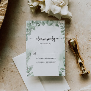 Classic Green Eucalyptus Foliage Calligraphy RSVP Kaartje