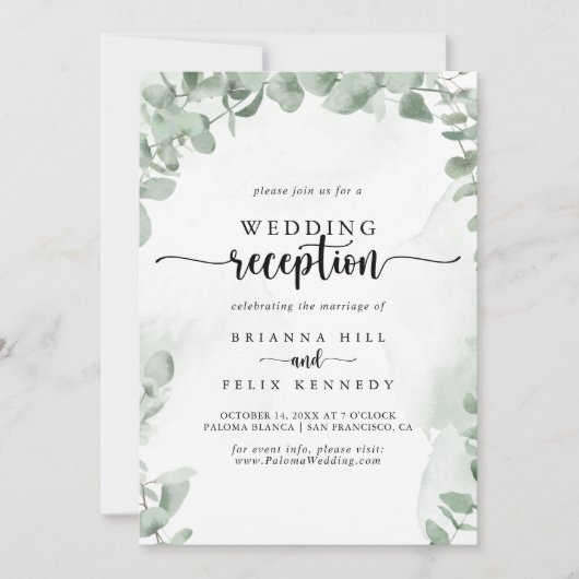 Classic Green Eucalyptus Weddenschap Reception Kaart (Voorkant)