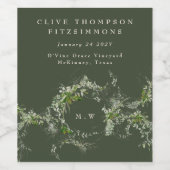 Classic Green Eucalyptus Wreath Monogram Wedding Wijn Etiket (Enkel label)