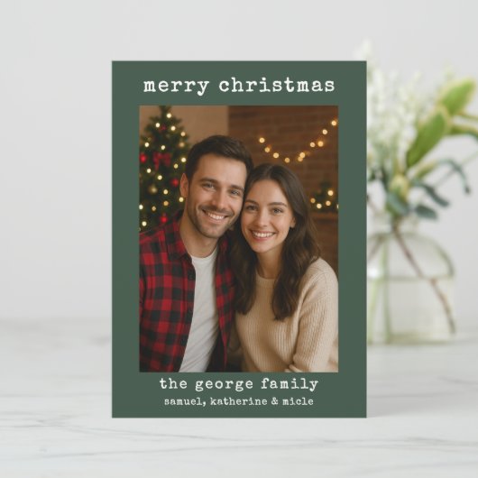 Classic Green Festive Photo Collage Christmas Card (Staand voorkant)