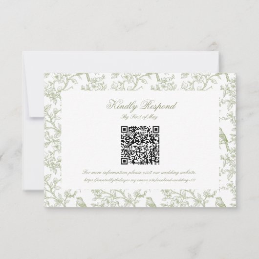 Classic Green Floral and Bird Toile QR code RSVP (Voorkant)