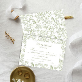 Classic Green Floral Garden Toile Response Card RSVP Kaartje