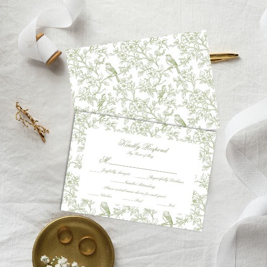 Classic Green Floral Garden Toile Response Card RSVP Kaartje