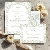 Classic Green Floral Garden Toile Response Card RSVP Kaartje