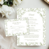 Classic Green Floral Garden Toile Response Card RSVP Kaartje