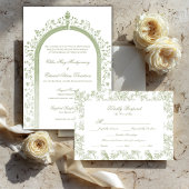 Classic Green Floral Garden Toile Response Card RSVP Kaartje