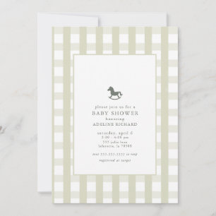 Classic Green Gingham Equestrian Baby shower Kaart