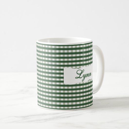 Classic Green Gingham Personalized Name Koffiemok (Voorkant rechts)