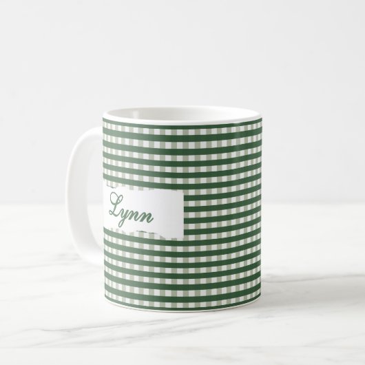 Classic Green Gingham Personalized Name  Koffiemok (Voorkant links)