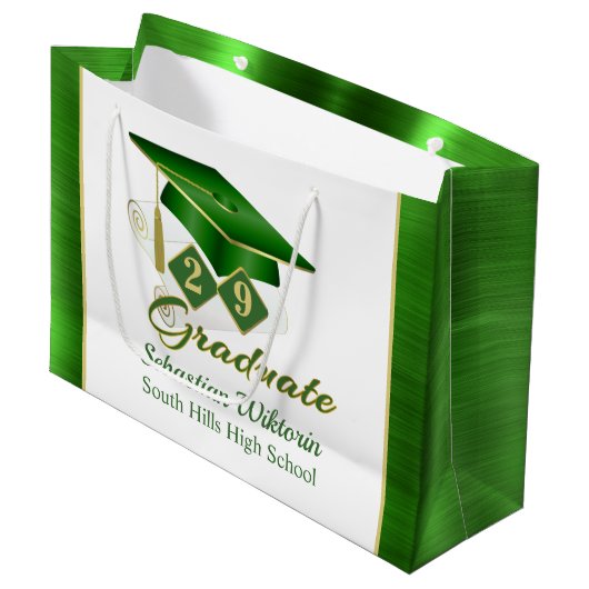 Classic Green Gold-gepersonaliseerd Afstuderen Groot Cadeauzakje (Voorkant Gekanteld)