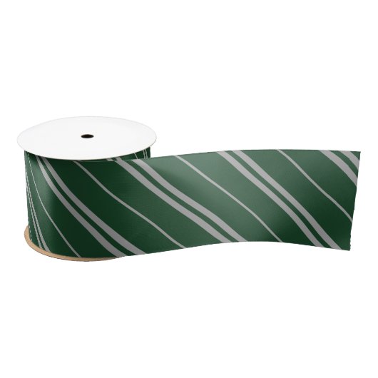 Classic Green Grey School Stripes Pattern Satijnen Lint (Spoel)