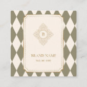 Classic Green & Ivory Argyle Monogram Gold Accent  Vierkante Visitekaartje (Voorkant)