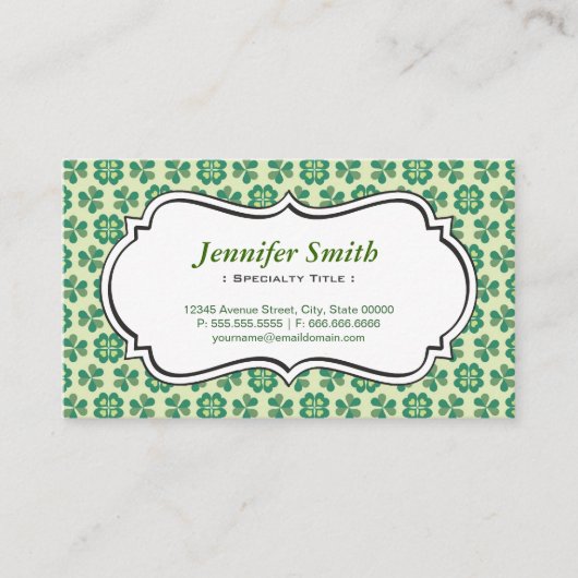 Classic Green Lucky Clover Simple Elegant Shamrock Visitekaartje (Voorkant)