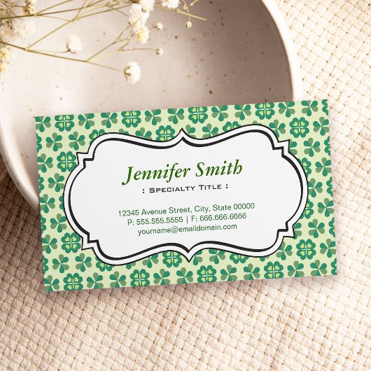 Classic Green Lucky Clover Simple Elegant Shamrock Visitekaartje