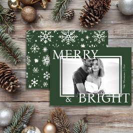 Classic Green Merry & Bright Bold Snowflake Photo Feestdagenkaart