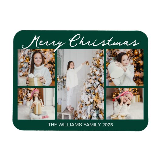 Classic Green Merry Christmas Photo Collage Magneet (Horizontaal)