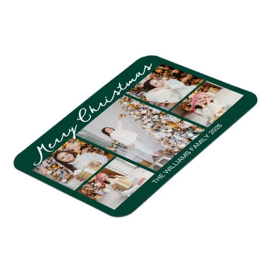 Classic Green Merry Christmas Photo Collage Magneet (Linkerzijde)