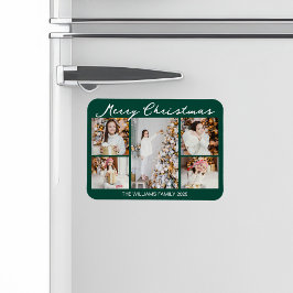 Classic Green Merry Christmas Photo Collage Magneet