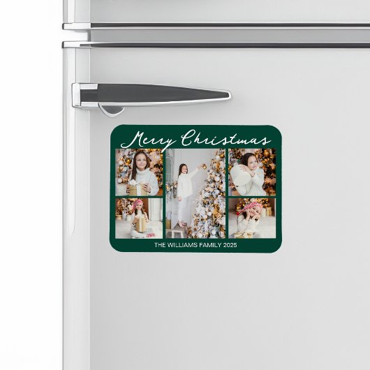 Classic Green Merry Christmas Photo Collage Magneet