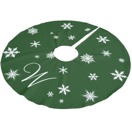 Classic Green Monogram Snowflake Tree Skirt Kerstboom Rok (Gekanteld)