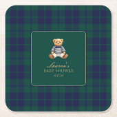 Classic Green Navy Plaid Bear Baby Shower Kartonnen Onderzetters (Voorkant)