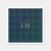 Classic Green Navy Tartan Plaid Gold Monogram Servet (Voorkant)