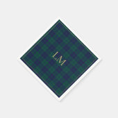 Classic Green Navy Tartan Plaid Gold Monogram Servet (Hoek)