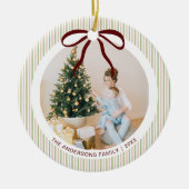 Classic Green Pink Stripes Red Bow Christmas Keramisch Ornament (Voorkant)