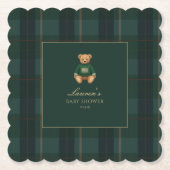 Classic Green Plaid Bear Baby Shower  Kartonnen Onderzetters (Voorkant)
