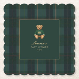 Classic Green Plaid Bear Baby Shower Kartonnen Onderzetters