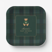 Classic Green Plaid Bear Baby Shower  Papieren Bordje (Voorkant)