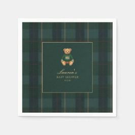 Classic Green Plaid Bear Baby Shower Servet