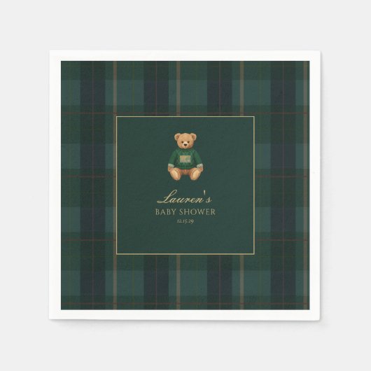 Classic Green Plaid Bear Baby Shower  Servet (Voorkant)